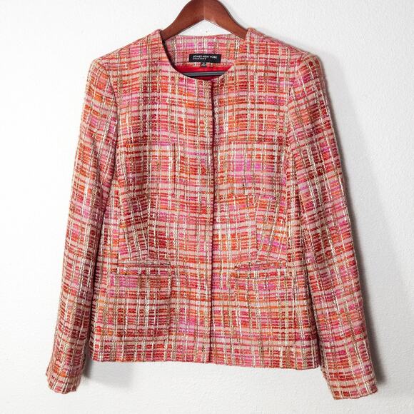 Jones New York Jackets & Blazers - Jones NY Women’s Blazer Barbiecore Office Siren Pink Tweed Power Plaid Size 12